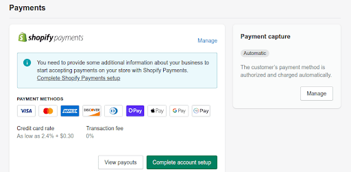 shopify Payment gateways