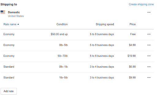 shipping rates