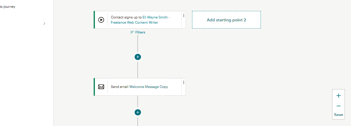 Mailchimp's customer journeys - automation chain screenshots.