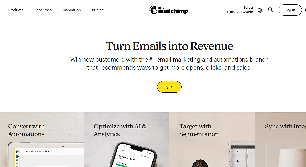 MailChimp home page screenshot
