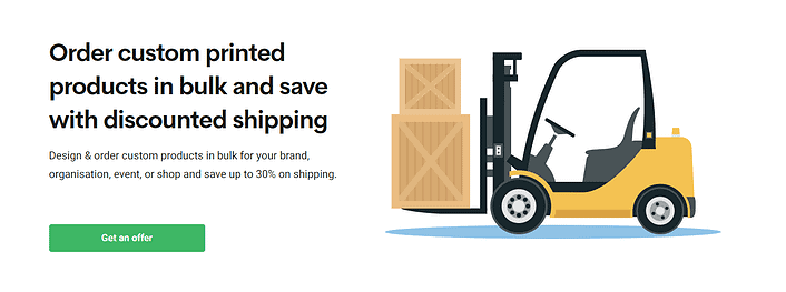 Printify fulfillment center illustration with a forklift with wooden boxes