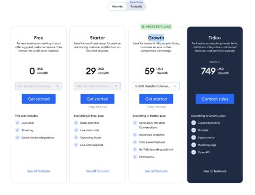 tidio chat pricing