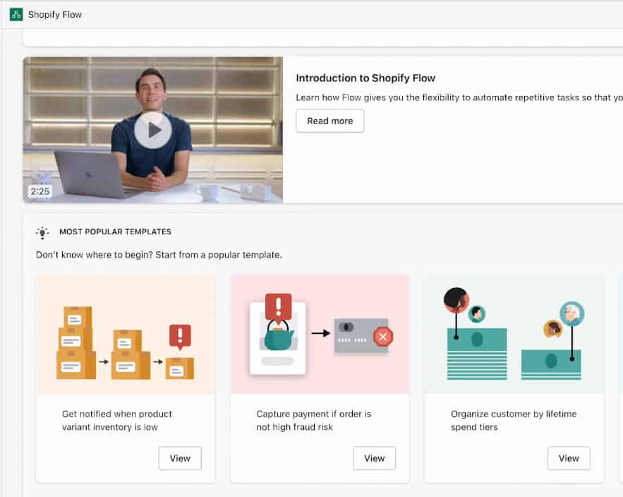 Shopify Flow introduction screenshot